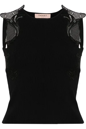 Twin-Set Lace-detail ribbed-knit top