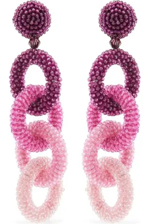 Oscar de la Renta Beaded chain-link clip-on earrings