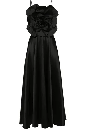 NISSA Floral-appliqué taffeta maxi dress