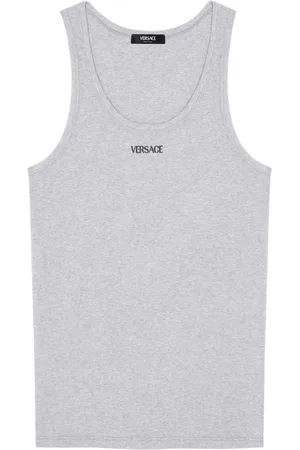 VERSACE Logo-embroidered ribbed tank top