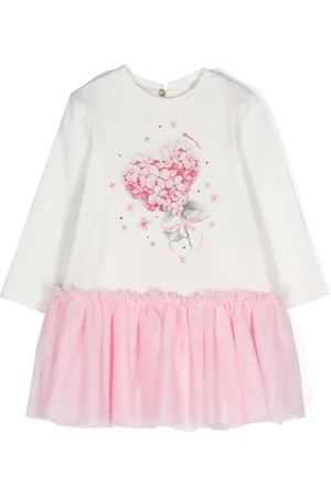 MONNALISA Tulle-trim cotton dress