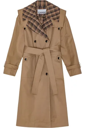 Ganni Checkered-lapel belted trench coat