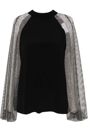 GENNY Rhinestone mesh-sleeves blouse