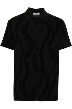 VERSACE Flocked-print jersey polo shirt