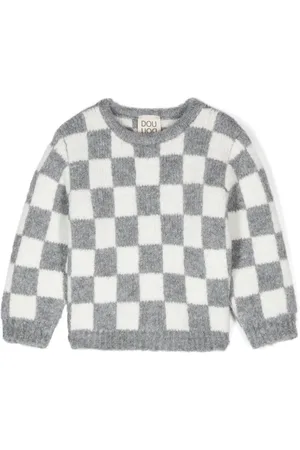 DOUUOD KIDS Checkerboard-knit sweater