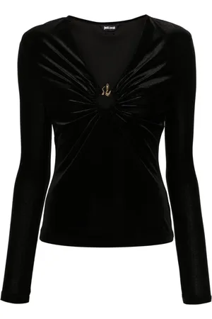 Roberto Cavalli Snake-appliqu?? velvet blouse