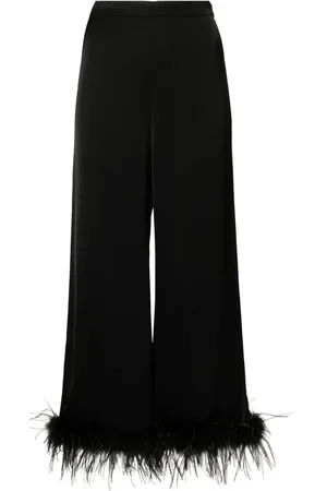 Twin-Set Feather-trim satin trousers