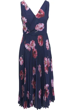 Vince Painted Poppy pleated V-neck dress