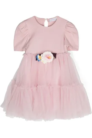 MONNALISA Floral-appliqu?? tulle dress