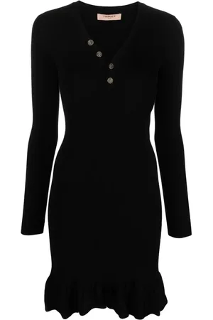 Twin-Set Ruffle-hem ribbed-knit dress