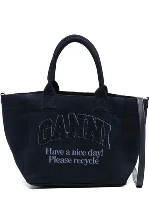 Ganni Embroidered denim tote bag