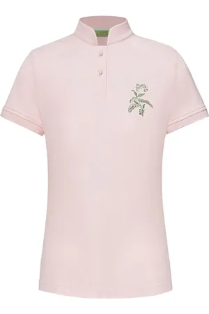 SHANGHAI TANG Floral-embroidery cotton polo shirt