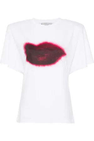 Stella McCartney Lips-print shoulder-pads T-shirt
