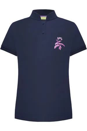SHANGHAI TANG Floral-embroidery cotton polo shirt