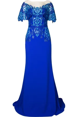 Tadashi Shoji Ruffled sleeve Illusion gown
