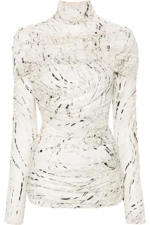 MUGLER Abstract-print ruched top