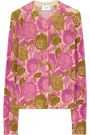 ST. JOHN Floral-print organic wool cardigan
