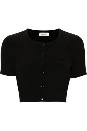 Sandro Ribbed press-stud crop top