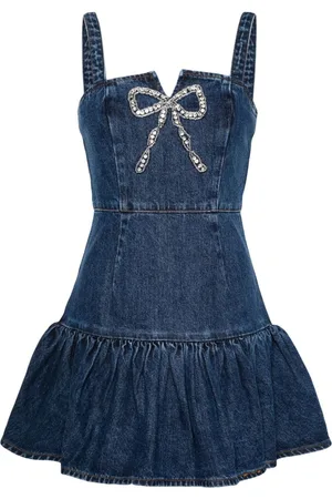 Self-Portrait Bow-detail denim mini dress