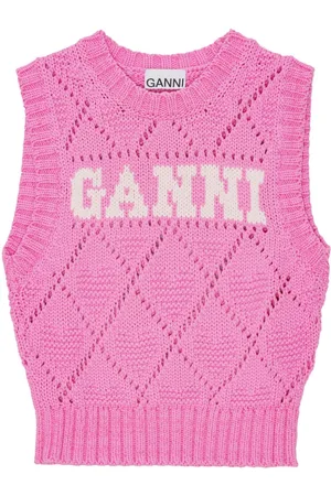 Ganni Logo-intarsia knitted top