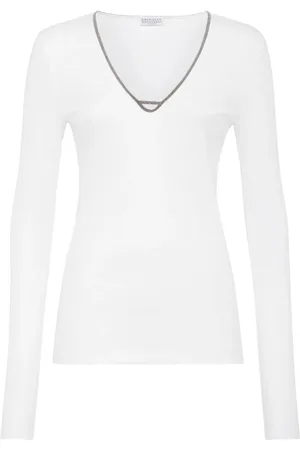 Brunello Cucinelli Crystal-embellished ribbed blouse