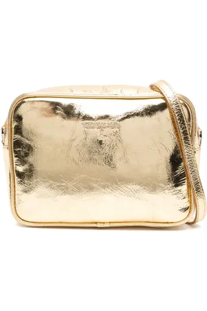 Patrizia Pepe Logo-plaque cracked-effect crossbody bag