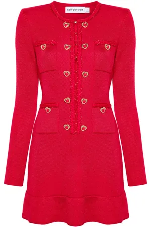 Self-Portrait Heart-buttons knitted mini dress