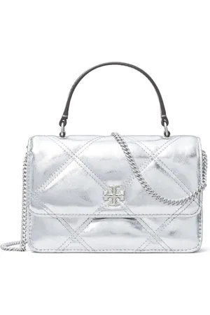 Tory Burch Mini Kira metallic diamond-quilted wallet-on-chain