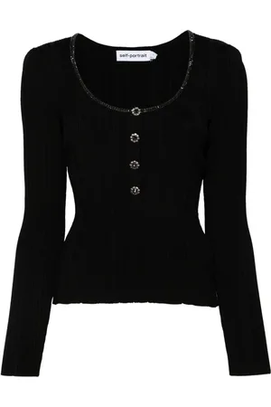 Self-Portrait Diamant??-embellished knitted top