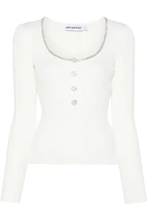 Self-Portrait Diamant??-embellished knitted top