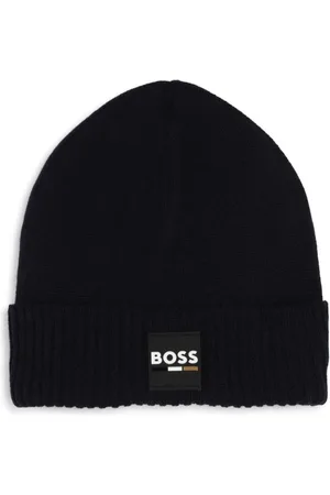 HUGO BOSS Logo-patch knitted beanie hat
