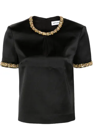 Self-Portrait Embellished satin blouse