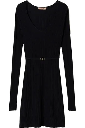 Twin-Set Ribbed-knit belted minidress