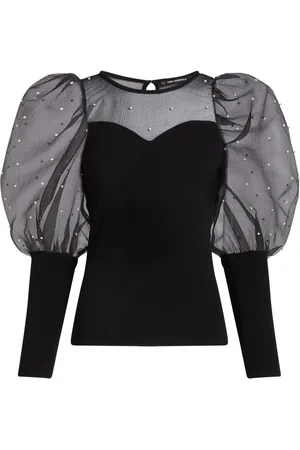 Karl Lagerfeld Pearl-embellished puff-sleeve top