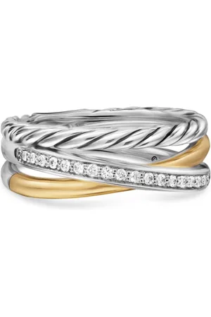 David Yurman 18kt yellow gold Crossover Three Row diamond ring (7mm)