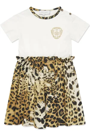 Roberto Cavalli Logo-embroidered jaguar-print dress
