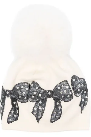 MONNALISA Bow-patch pompom beanie