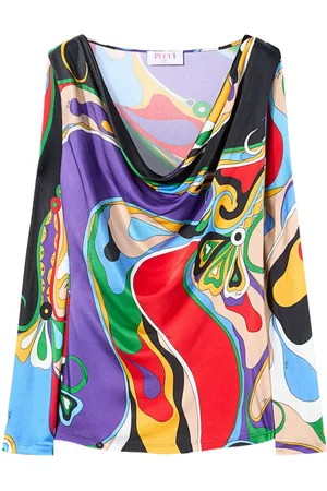 Puccini Cowl-neck abstract print blouse