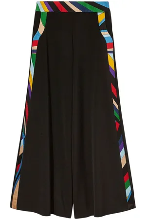 Puccini Iride-print trim palazzo trousers