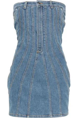MUGLER Denim bustier mini dress