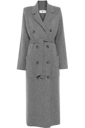Elisabetta Franchi Emblem-embroidered fine-knit coat