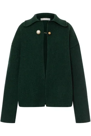 Serafini Brooch-detail ribbed-knit jacket