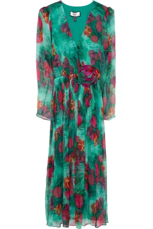NISSA Floral-appliqu?? silk midi dress