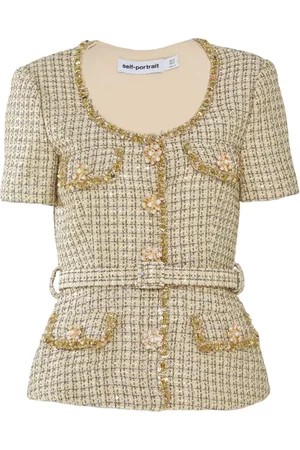 Self-Portrait Stone-embellished tweed blouse