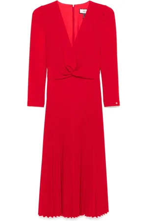 NISSA Pleated V-neck midi dress