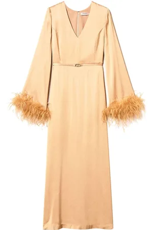 Twin-Set Feather-detail satin-finish maxi dress