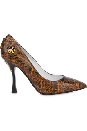 Moschino 100mm logo-plaque snake-embossed pumps