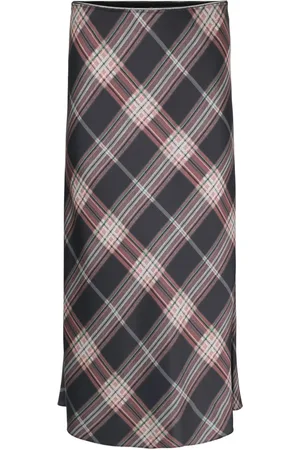 Vince Plaid shaped-hem midi skirt