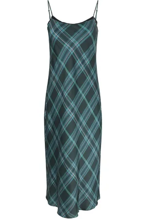 Vince Plaid lace-trim midi dress