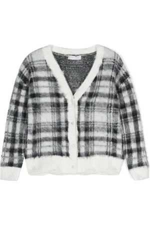 MONNALISA Checked brushed-knit cardigan